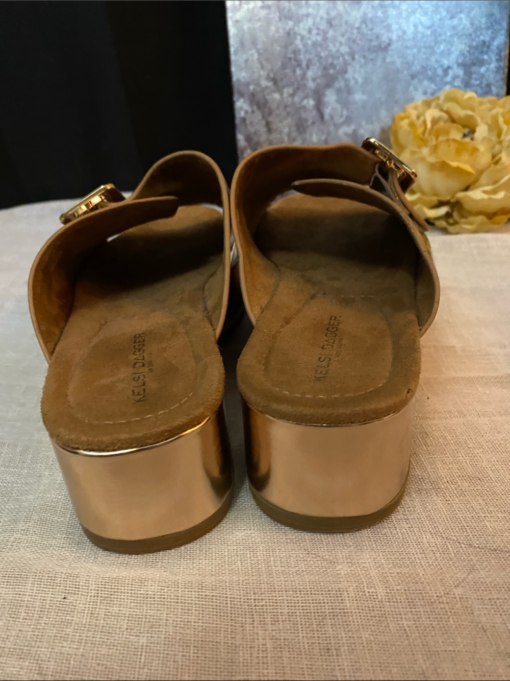 Kelsi Dagger Metallic Gold Slide Sandals with Buckle - Picture 4 of 8